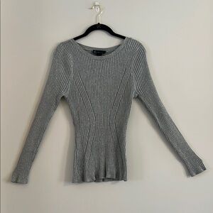 Lane Bryant Gray Ribbed Silver Metallic Knit Stretch Sweater Size 14/16